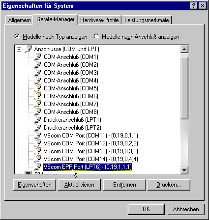 Appearance of VScom Ports in the Device Manager