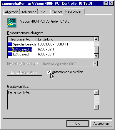 Changing Ressources of the serial ports
